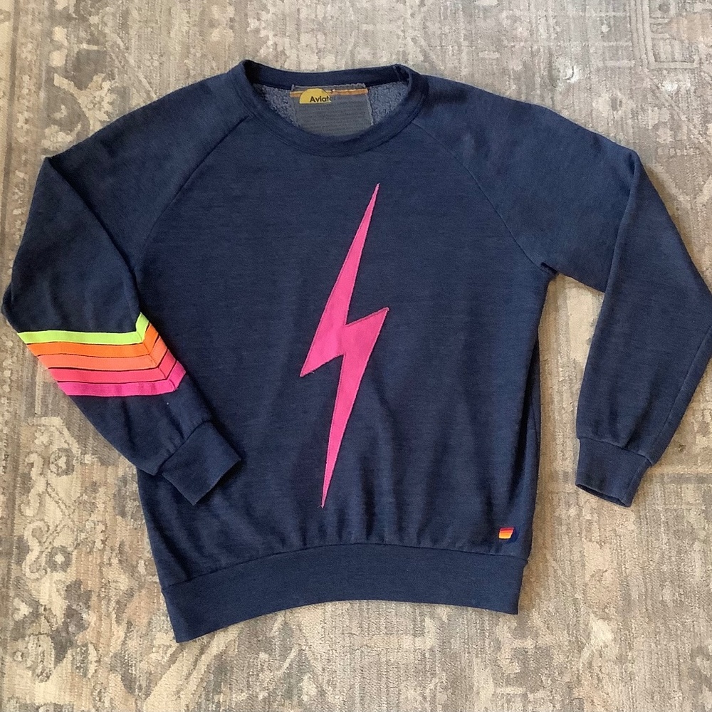 Aviator Nation Lightning Bolt Pink and Gray Hoodie Size Small